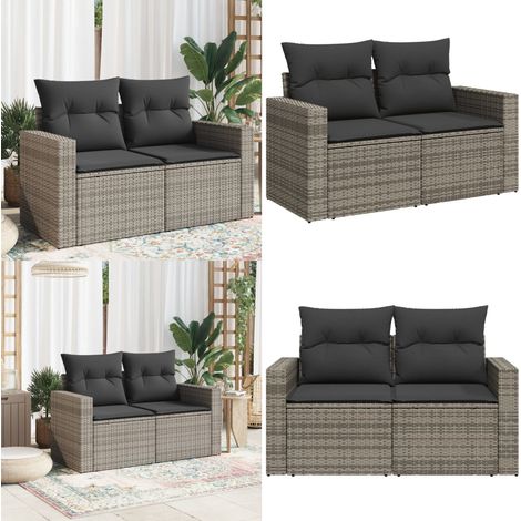 Gartensofa 2-Sitzer mit Kissen Grau Poly Rattan - Gartenmöbel - Outdoor Möbel - Rattan Gartenmöbel - Lounge Set - Balkonmöbel - Home & Living (1/5)