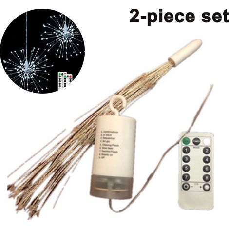 Luminaire Feu d'artifice - 120 LED - Fil de cuivre souple - Alimentation par piles - Télécommande - 8 modes - IP44 - 2 m - 2 unités (1/5)