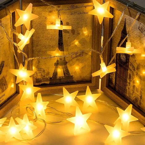 Uping LED-Sternen-Lichterkette 30er, batteriebetrieben – Warmweiß 4,5 m, ideal für Party, Garten, Weihnachten, Hochzeit & Deko