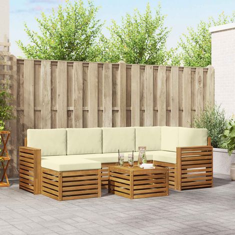 Ecksofa Set mit Kissen 7 pcs Natur und Creme Massivholz Akazie (1/5)