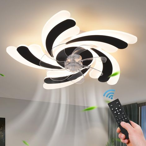 Ventilateur de plafond 65 cm avec lumières, ventilateur de plafond encastré avec télécommande et application, 6 vitesses de vent, intensité variable (1/5)