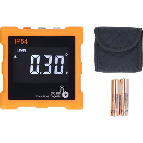 IP54-Neigungsmesser, 4x90°-Digital-LCD-Display, 4-Achsen, magnetisch, 360°, 1300-mAh-Akku, Orange. – Crezuo