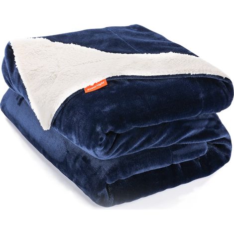 Couverture Sherpa 130x150 cm, Jeté de Canapé Bleu, Plaid Fourrure Polaire Épaisse pour Hiver et Été, Chambre à Coucher, Lit (1/5)