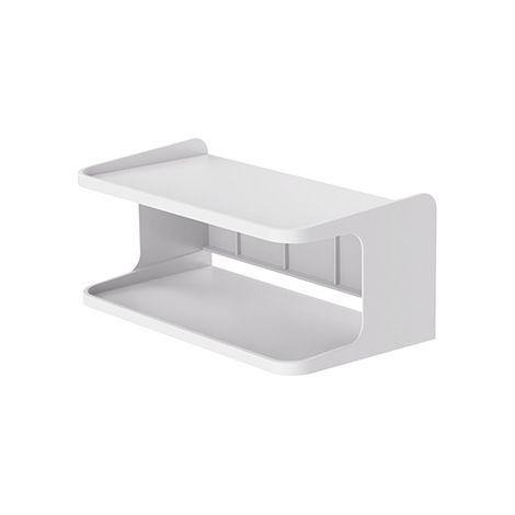 Double-tier floating wall shelf, double-tier bedside shelf, bedroom storage organizer, wall-mounted phone holder (white)