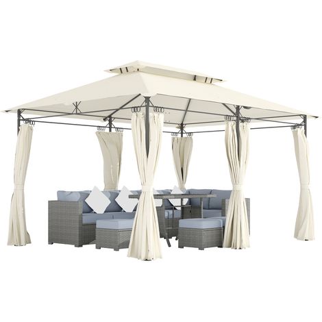 Gazebo extérieur 3x4 m avec auvent amovible, double toiture et armature métallique, crème