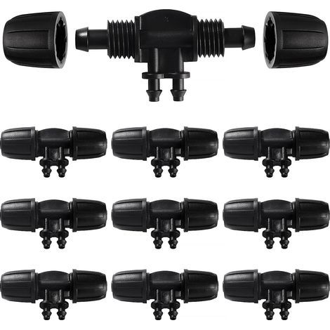 10 T-Stücke mit Widerhaken, 4-Wege-Schlauchverbinder für 8/12-mm- bis 4/7-mm-Schläuche, 4-Wege-Tropfbewässerungsanschluss für Garten und Rasen (1/5)