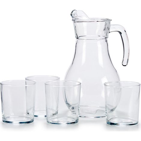 Glaskanne mit 4 Gläsern KARO (1/3)