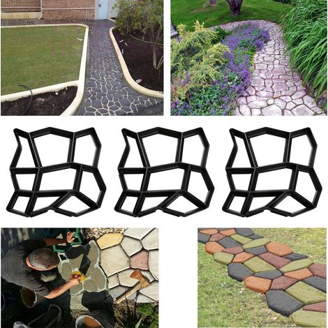 SWANEW Stampo per calcestruzzo da 3 pezzo, stampo per vialetto Strumenti per stampi per pavimentazione di vialetto per patio in cemento, 43x43x4 cm