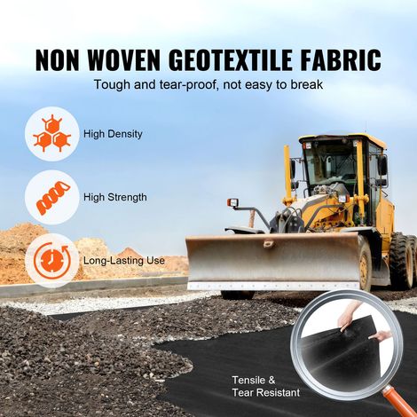 Géotextile non tissé sous gravier 3m x 30.5m 271g/m² toile anti-mauvaises herbes solide, bétonnière, jardin, drainage fondation, noir (1/5)