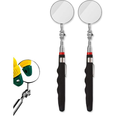 2 pièces Miroir d’Inspection mécanique Outil télescopique réglable Rotatif 360° diamètre 5,2 cm poignée Extensible 24,5 à 72 cm Usage Garage Auto Atelier (1/5)