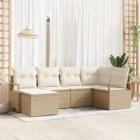 Sofa Set 8 pcs Beige Poly-Rattan