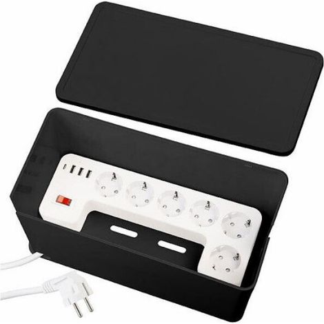 Multiprise 6 prises secteur + 4 USB avec boîte de rangement - coloris noir (1/5)