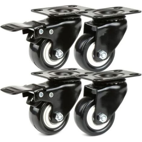 4 x Noir lourd 50mm Roues pivotantes en PU chariot roulette de meubles roue de chariot industriel (1/5)