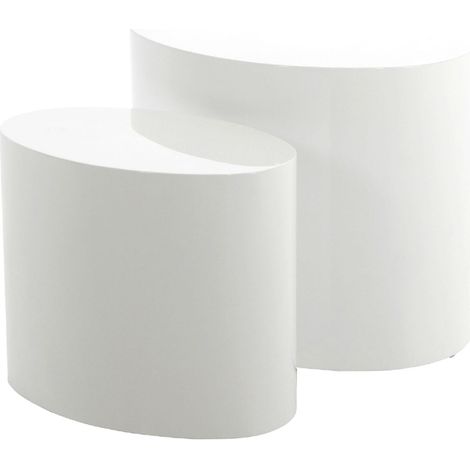 Selsey PLOMIN - Beistelltisch / Sofatisch 2er-Set in Walzenform, 40 x 24,5 cm bzw. 48 x 33 cm (Weiß Hochglanz) (1/4)