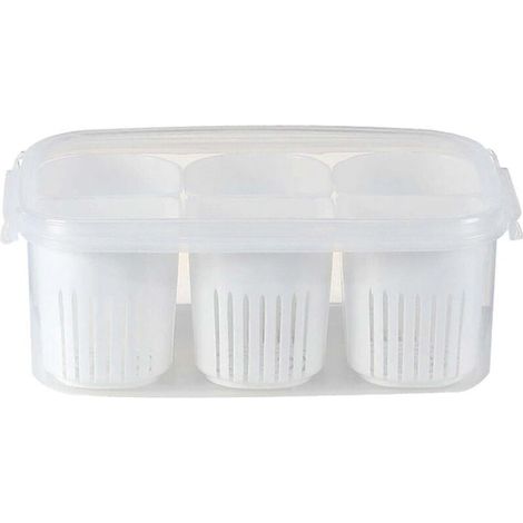 Boîtes de conservation pour réfrigérateur avec couvercles hermétiques et 6 paniers d'égouttage amovibles pour légumes (gingembre, ail, oignon). (1/5)
