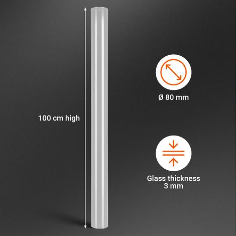 TolleTour Tubo de recambio de vidrio borosilicato Ø 8 x 100 cm, pared 3 mm, para antorchas de pellets y columnas de fuego compatibles (1/4)