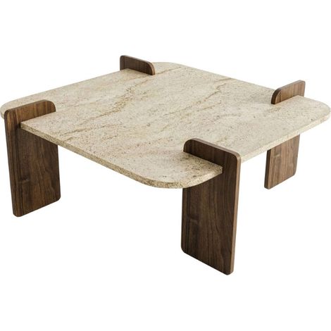 Table basse en bois et effet travertin 90x90cm - Beige - Soleni