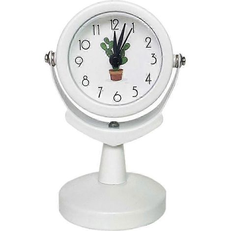 Montre analogique ronde de 5 cm (2 pouces) à affichage silencieux, sans tic-tac, indiquant l'heure et le niveau de batterie. Lecture facile. Style rétro.-White (1/5)