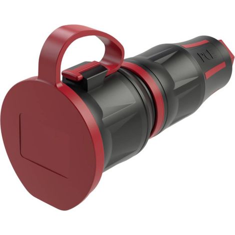 PC Electric 24731-src Fiche électrique femelle avec terre caoutchouc, PA6 250 V noir, rouge IP54