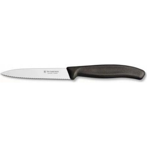 Couteau Office - Lame Crantée 10 cm - Pointe Milieu - Manche Noir - 1 Pièce