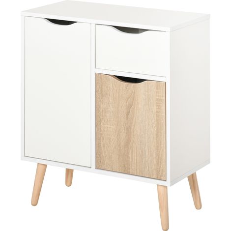 Buffet design scandinave 2 placards tiroir coulissant bois blanc chêne clair