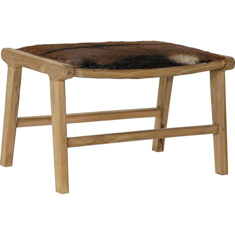 Tabouret détente en teck avec assise en cuir marron - Marron cuir naturel (1/5)