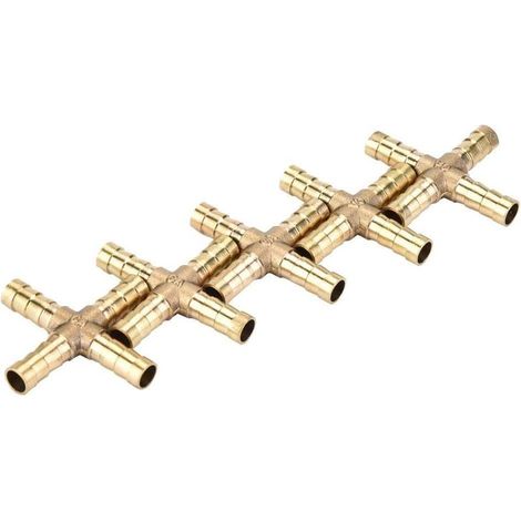 GDHZS- 5pcs Laiton 4 Voies Tuyau Raccord en Croix Joint de Raccord en Cuivre Adaptateur à Barbelé Air Eau Gaz Carburant (8mm) (1/5)