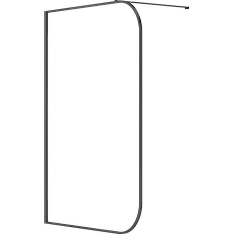 Vente-Unique – Paroi de douche à l'italienne courbée 140 x 200 cm – Verre trempé 6 mm – Aluminium noir mat – Barre de fixation incluse (1/3)
