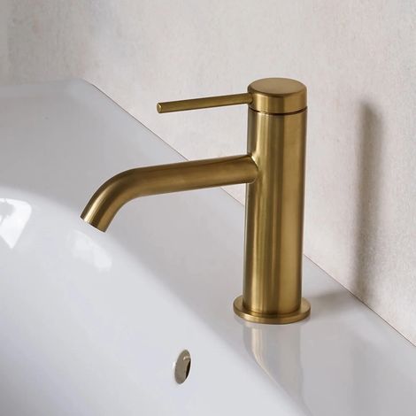 Hoxton Basin Mixer Tap Mono Brushed Brass Finish Lever by Britton Bathrooms, With Waste