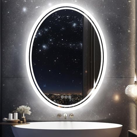 Specchio da Bagno LED Luce Retroilluminato Ovale Specchio Smart 60x80cm (1/5)