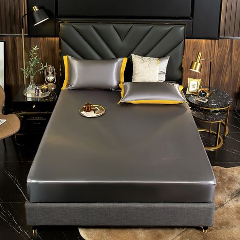 Hilton Eisseiden-Matratzenbezug mit Stickerei, 3-teiliges Set, Haidasem Bettwäsche-Set, Dunkelgrau, 1,8 m (6 Fuß), 3-teiliges Set (1/3)