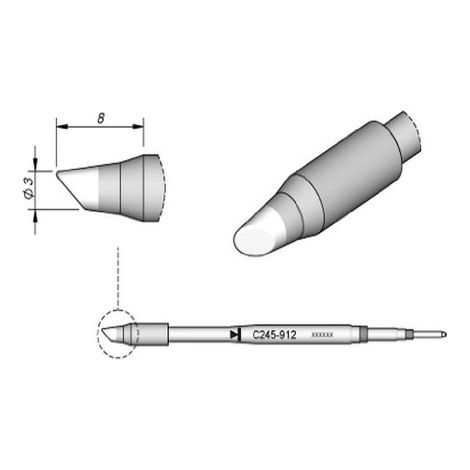 JBC Tools C245912 punta de soldador redonda biselada 3,0 mm plata