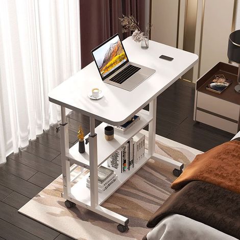 Tavolino regolabile per divano/letto, scrivania portatile con ruote, carrello per computer portatile con ripiano aperto - bianco, 80 x 40 cm (1/5)