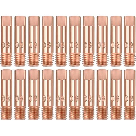 20 Pièces M6 x 25 mm Pointe de Contact en Cuivre Buses Gaz de Tube Contact 0.8mm pour Torche de Soudage de Poste a Souder MIG MAG 15AK Accessoires D'usure (1/5)