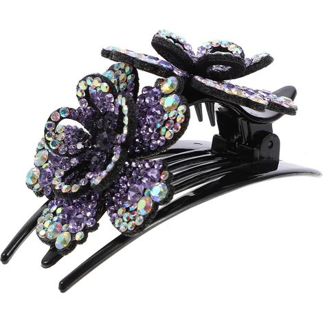 Elegante Haarknotenspange mit Kristallblume aus Kunstharz und Strass für Hinterkopf Großer Haarknoten Clip ohne Ziehen für Täglichen Gebrauch (1/5)