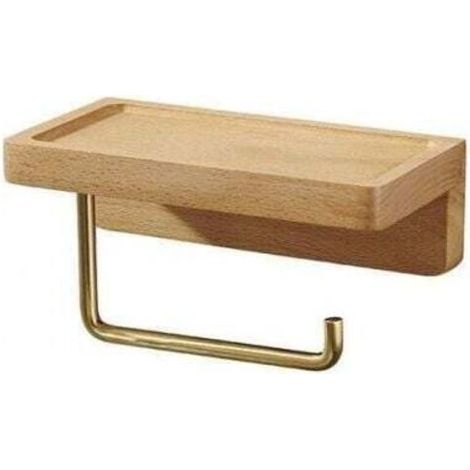 Porte-papier toilette en bois massif hêtre – Double installation autocollante ou murale – Coins arrondis – Support décoratif salle de bain cuisine (1/5)