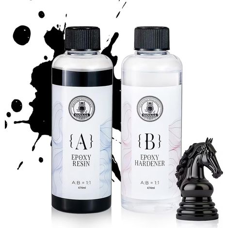 Résine époxy Noire 948 ML, résine époxy Haute Brillance sans Bulles, résine époxy de Table pour l'artisanat, Le Moulage, Le Bricolage, l'art en résine, Les moules, Les Bijoux (474 ML x 2) (1/5)