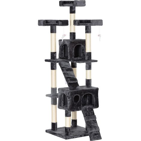 Arbre à chat XXL-grotte intégrée-échelle-3 niveaux à grimper-design moderne-gris-49x49x173cm (1/5)