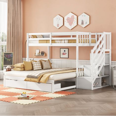 Bett Etagenbett Stauraum 90x200 ausziehbar Kiefer weiß OKMYHOME (1/5)