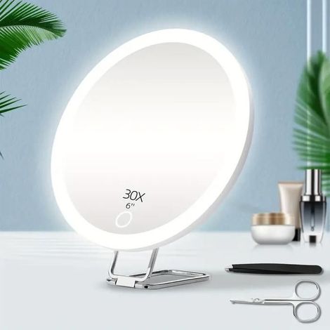 Miroir grossissant LED suspendu, miroir de maquillage compact et portable de 6 pouces, miroir de poche rechargeable (1/5)