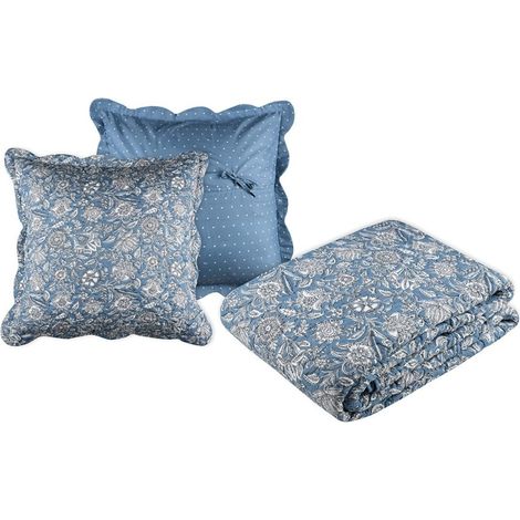 Boutis 240x220 avec 2 taies et sac Julianne bleu