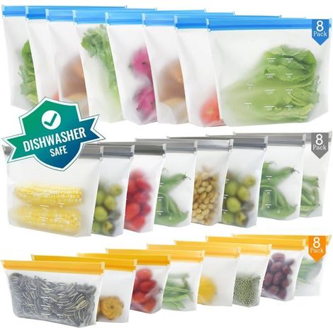 Lot de 24 sacs de congélation - PEVA sans BPA - Étanches et réutilisables - Pour légumes, viande et sandwichs - 3 (1/5)