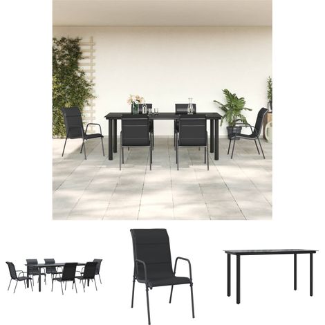 Terrassenmöbel - vidaXL 7-tlg. Garten-Essgruppe Schwarz Stahl und Textilene - Gartenstuhl (1/5)