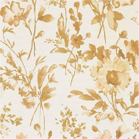 Flowers wallcovering wall Profhome 790614 hot embossed non-woven wallpaper slightly textured with floral ornaments and metallic effect cream gold beige 5,33 m2 (1/5)