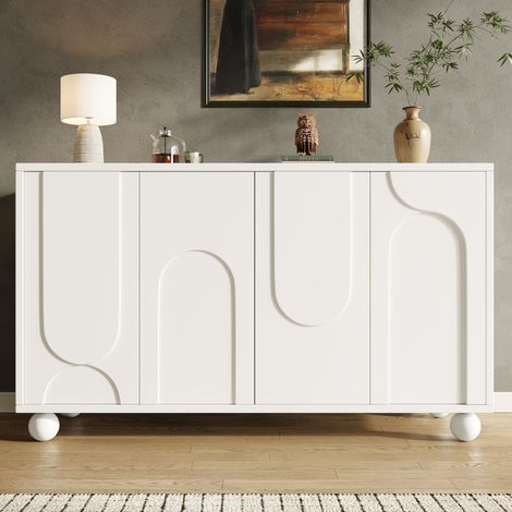 Sideboard 120 x 35 x 71 cm aus MDF, weiß, mit Stauraum und Kippschutz HAVRYA (1/5)