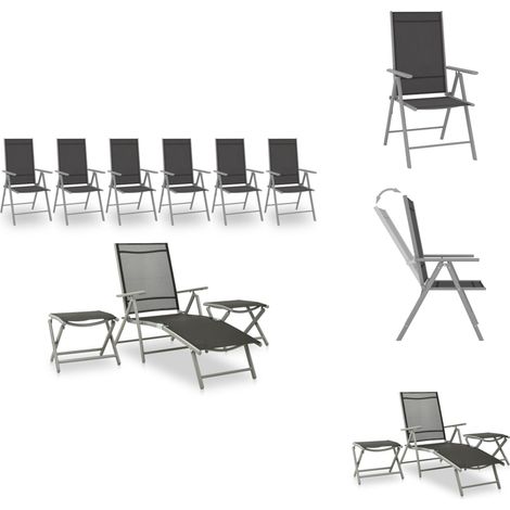 9-tlg. Garten-Lounge-Set Schwarz und Silbern - Garten Lounge Set - Alu Gartenmöbel - Outdoor Möbel - Sonnenschirm - Liegestuhl (1/5)