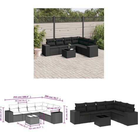Salon de jardin 7 pcs avec coussins noir résine tressée - Ensemble Salon De Jardin - Meuble De Jardin - Résine Tressée - Rotin Synthétique - Mobilier Extérieur - Home & Living (1/3)