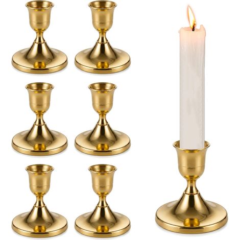 Métal Chandelier Bougeoir, 7 x 7,4 cm Coniques Bougeoirs Réutilisable Coniques Bougeoir Doré, Bougeoirs en Métal, D'élégance Décoration, pour Mariage, Salon, Noël, Fête, Doré (1/5)