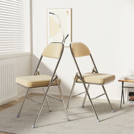 Lot de 2 Chaises Pliantes en Similicuir Durable – Faciles à Nettoyer & Gain de Place Maximal – Idéal Bureau/Salle à Manger/Extérieur/Mariage (Design Polyvalent) (1/5)