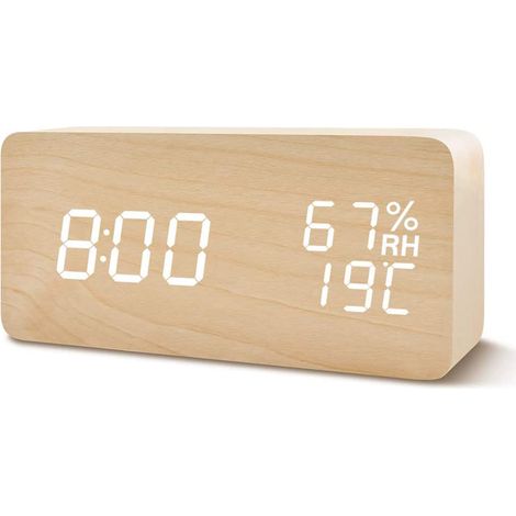 Digitaler Wecker aus Holz mit 3 Weckzeiten, elektronischer LED-Zeitanzeige, 3 Helligkeits- und Temperaturstufen, ideal für Schlafzimmer, Nachttisch, Büro, Kinder und Familien.